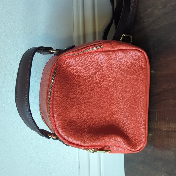 Divina Firenze Handbags - Divina Firenze Orange and Brown Italian Leather Backpack